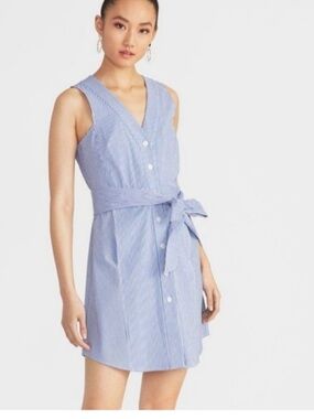 RACHEL Rachel Roy Light Blue Striped Sleeveless Tie-Waist Mini Dress Size 6 NWOT